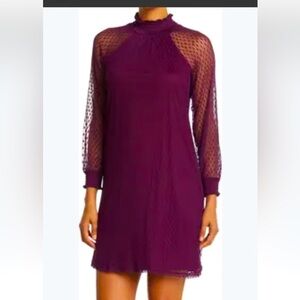 NINA LEONARD Shirred Mock Neck Long Sleeve Dress SIZE 2X